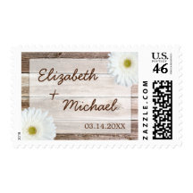 White Daisy Rustic Barn Wood Wedding Stamp