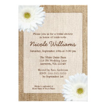 White Daisy Rustic Burlap Bridal Shower Personalized Invitations