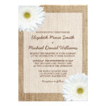 White Daisy Rustic Burlap Wedding Invitations