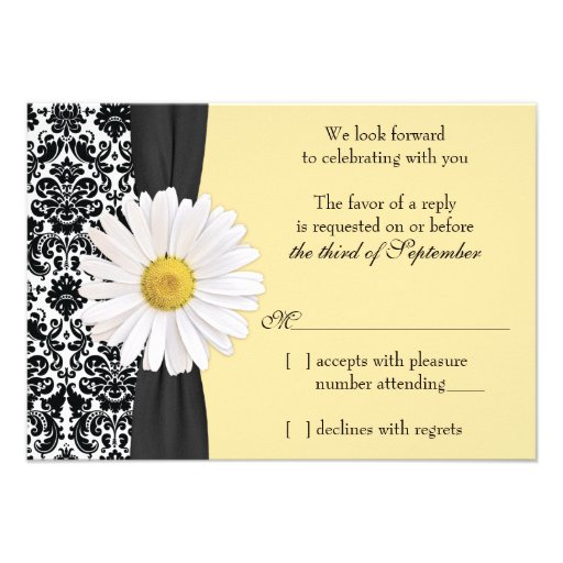 White Daisy Vintage Damask Wedding RSVP Reply Invite