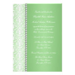 White Damask & Bead Green Wedding Invitations