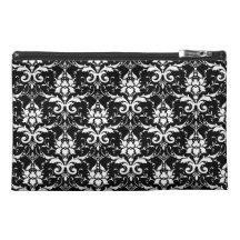 White Damask Customizable Background Color Travel Accessory Bags