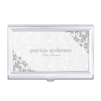 White Damask Light Gray Lace Case For Business Cards
