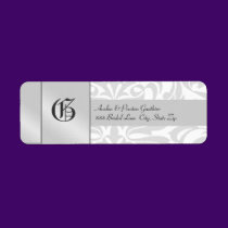 White Damask Monogram Silver Wedding Address Label labels