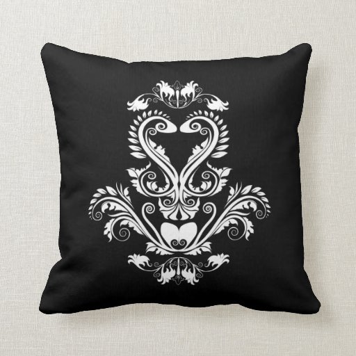 white damask on black pillow Zazzle