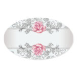 White Damask Pink Rose Envelope Seal Sticker Label