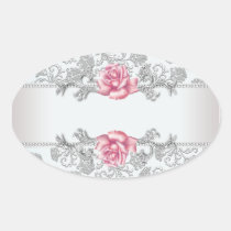 White Damask Pink Rose Envelope Seal Sticker Label stickers