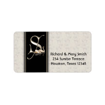 White Damask Swans Letter S Monogram Address Label
