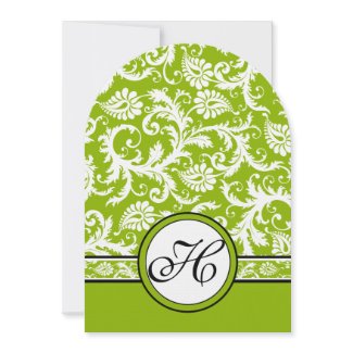 White Damask Swirls Apple Green Wedding Invitation invitation