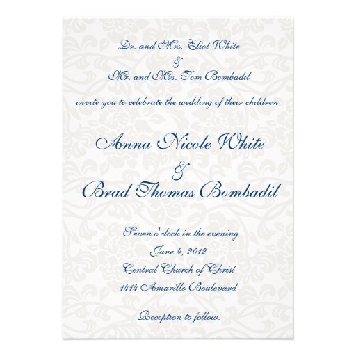 White Damask Wedding Invitation