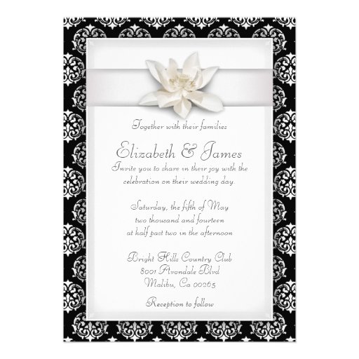 White Damask Wedding Invitations