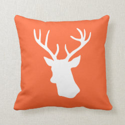 White Deer Head Silhouette - Orange Throw Pillow