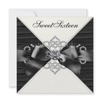 White Diamonds Black White Sweet 16 Birthday Party Personalized Invites