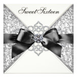 White Diamonds Black White Sweet 16 Birthday Party Custom Invites