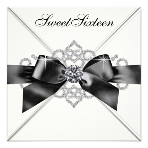 White Diamonds Black White Sweet 16 Birthday Party Custom Invitation