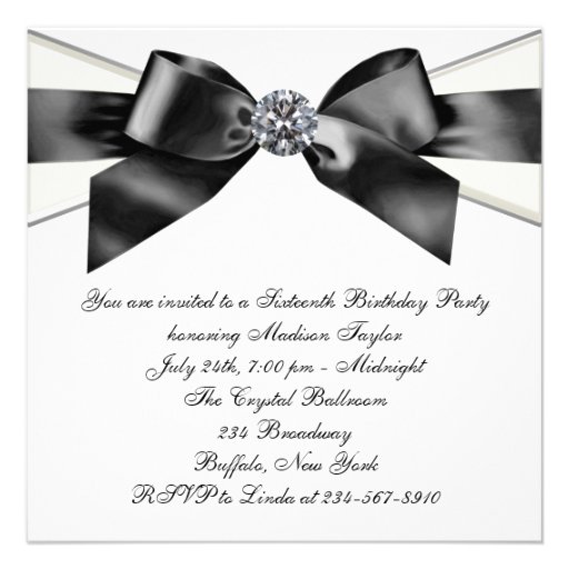 White Diamonds Black White Sweet 16 Birthday Party Custom Invitation