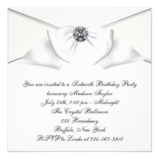 White Diamonds Black White Sweet 16 Birthday Party Personalized Invitation