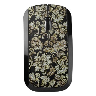 White Diamonds Glitter Floral Damask With Black Wireless Mouse