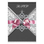 White Diamonds Pink Black RSVP Custom Invitation