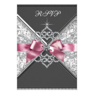 White Diamonds Pink Black RSVP Custom Invitation