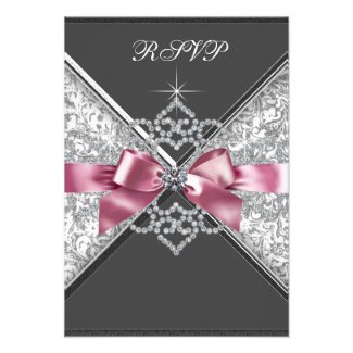 White Diamonds Pink Black RSVP Personalized Invitation