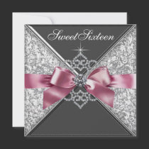 White Diamonds Pink Black Sweet 16 Birthday Party Invitation