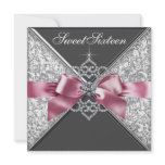 White Diamonds Pink Black Sweet 16 Birthday Party Invitation