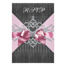 White Diamonds Pink Black Sweet 16 Birthday Party Invitations