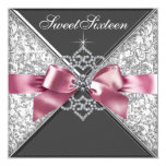 White Diamonds Pink Black Sweet 16 Birthday Party Invitation