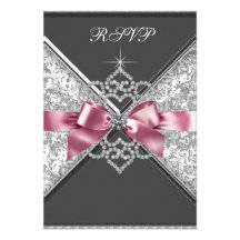 White Diamonds Pink Black Sweet 16 Birthday Party Announcement