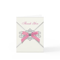 White Diamonds Pink Bow Thank You Cards