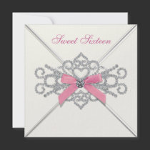 White Diamonds Pink Sweet 16 Birthday Party Announcement