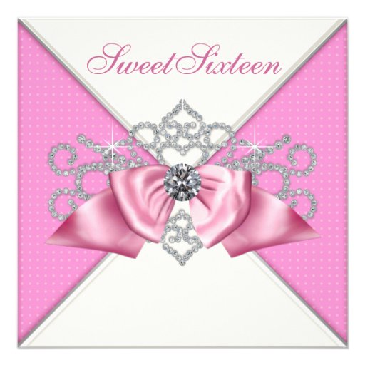 White Diamonds Pink Sweet 16 Birthday Party Custom Invitation