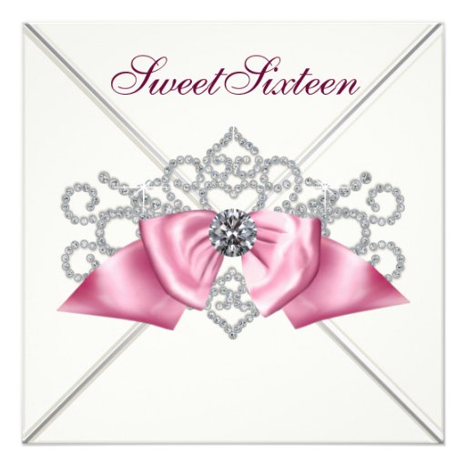 White Diamonds Pink Sweet 16 Birthday Party Custom Invitations