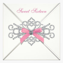White Diamonds Pink Sweet 16 Party invitations