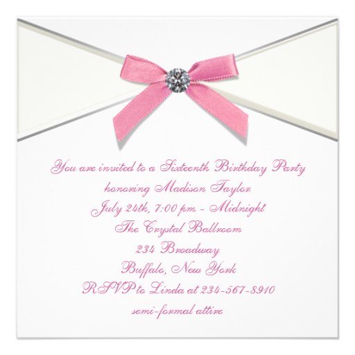 White Diamonds Pink Sweet 16 Party Announcement