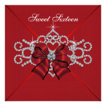 White Diamonds Red Sweet 16 Birthday Party Invitation