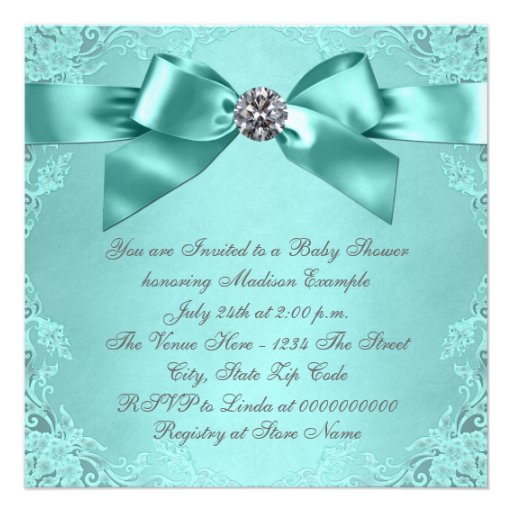 White Diamonds Teal Blue Baby Shower Invites
