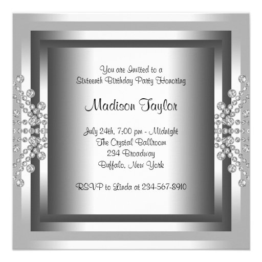White Diamonds White Sweet 16 Birthday Party Custom Invites