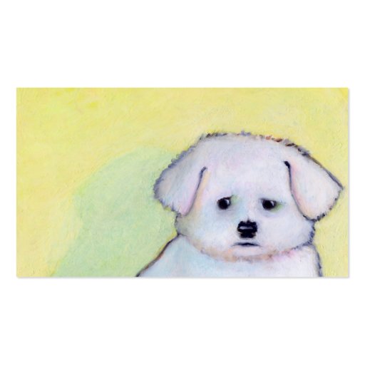 White dog art drawing cute little worried puppy business card (front side)