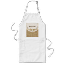 White doily with lace and linen natural burlap aprons
