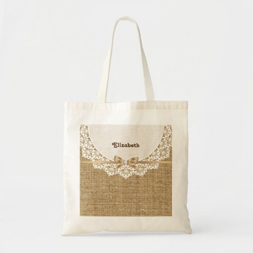 White doily with lace and linen natural burlap tote bag Zazzle