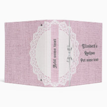White doily with lace and pink burlap recipe vinyl binders