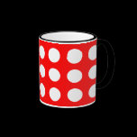 White dots on red, polka dots mugs