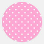 White Dots, Pink Polka Dots Pattern. Round Stickers