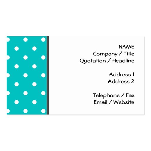 White dots, Teal Polka Dot Pattern. Business Card Templates (front side)