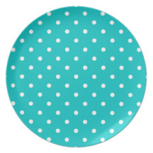 White dots, Teal Polka Dot Pattern. Dinner Plates