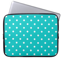 White dots, Teal Polka Dot Pattern. Laptop Computer Sleeves