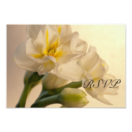 White Double Daffodils Wedding RSVP Response Card 3.5" X 5" Invitation Card