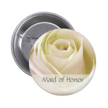 White double rose Maid of Honor Button